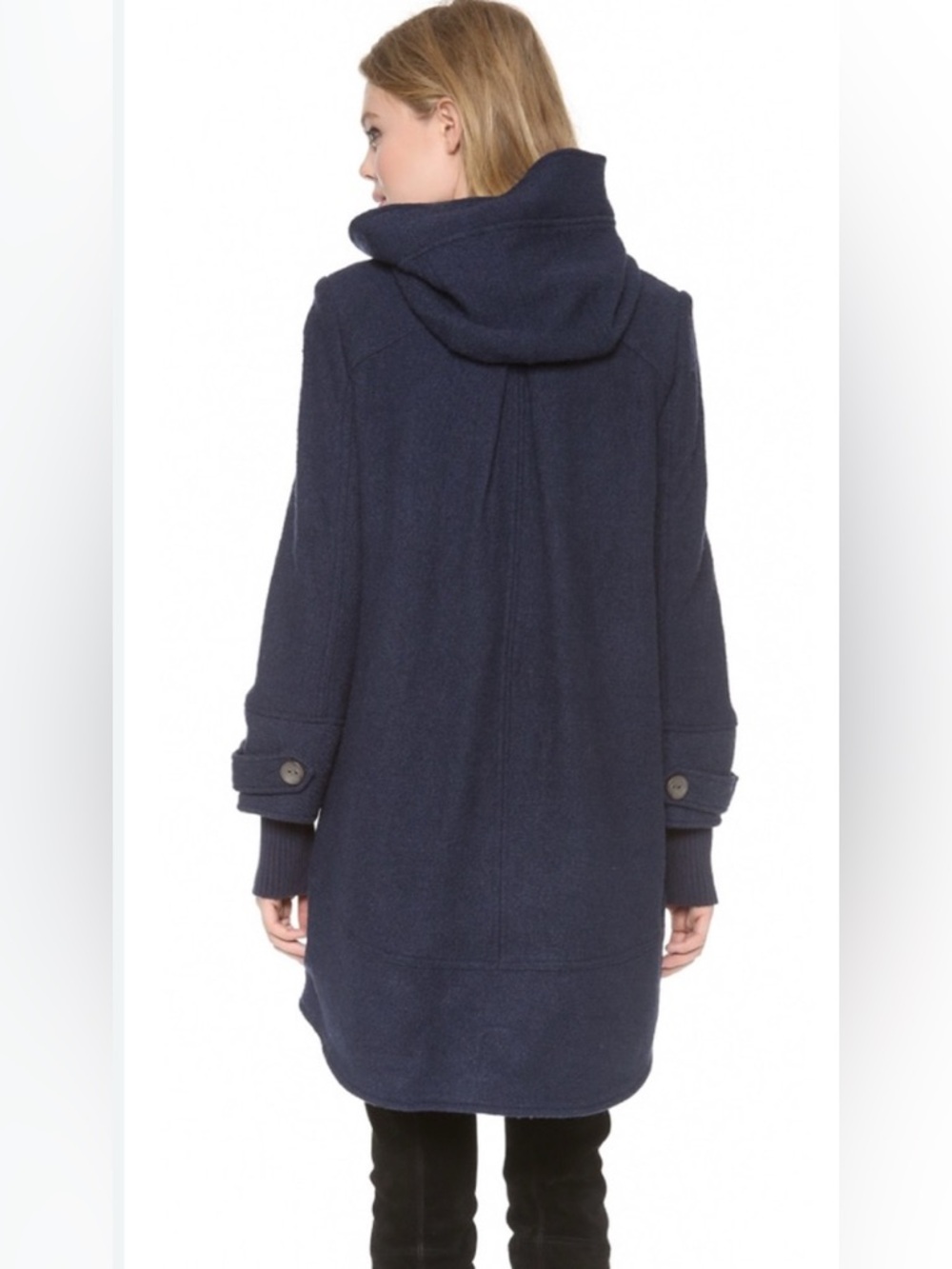 Free People Boiled Wool Rope Toggle Hooded Coat XS Dark Blue Vintage Military - Picture 2 of 8